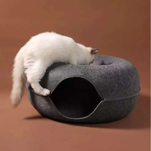 Multi-Functional Donut Cat Bed & Interactive Tunnel – Cozy Felt Indoor Pet Playhouse