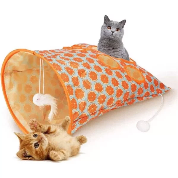 Interactive Cat Tunnel Toy with Dangling Mouse and Crinkle Sounds