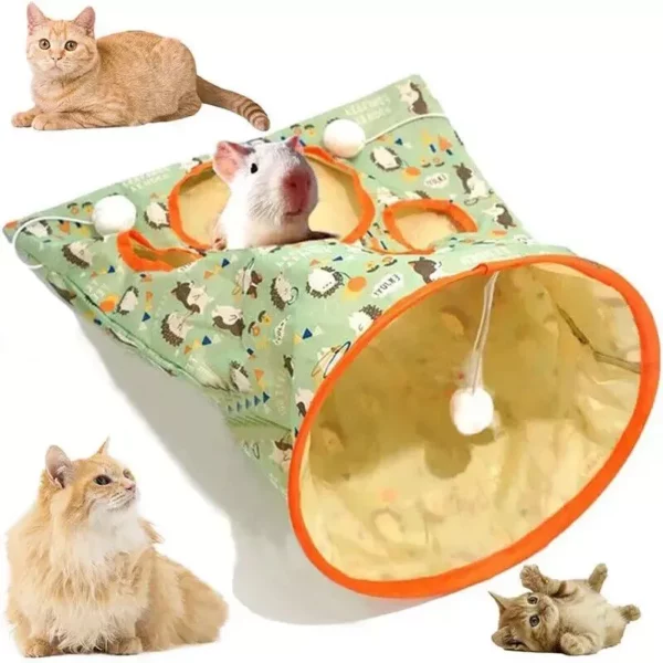 Interactive Cat Tunnel Toy with Dangling Mouse and Crinkle Sounds