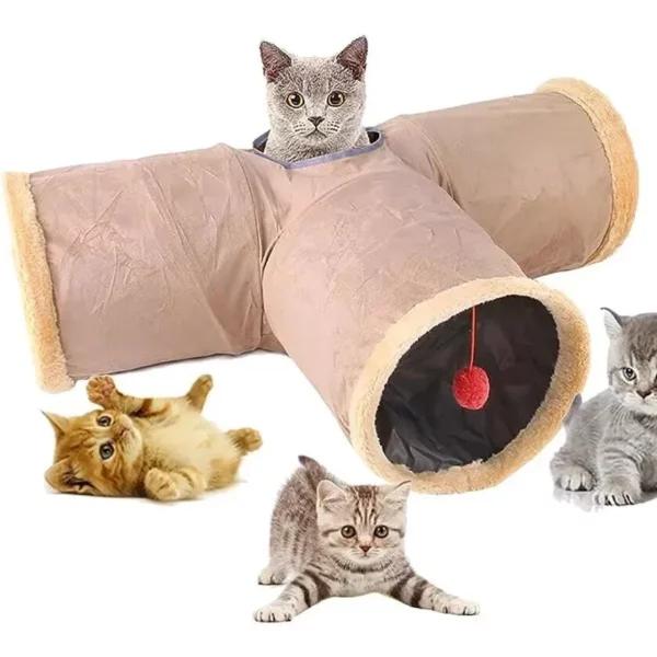 Plush Cat Play Tunnel with Crinkle Sound & Dangling Ball