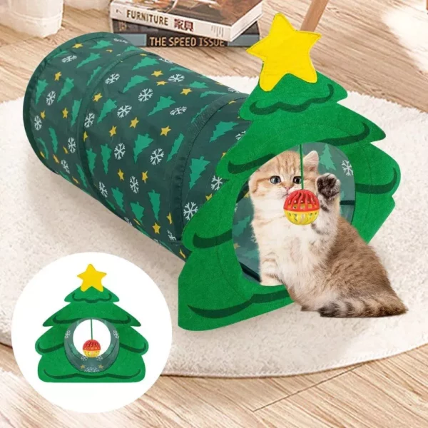 Festive Feline Fun: Cat Christmas Tree Tunnel with Playful Balls - Image 2