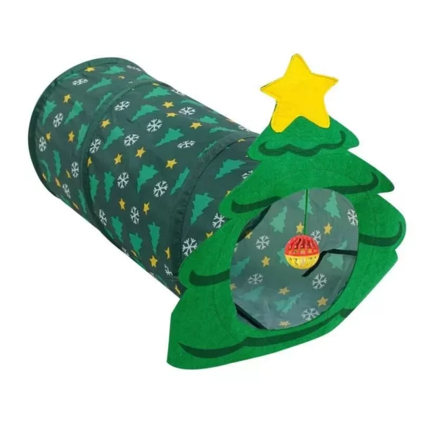 Festive Feline Fun: Cat Christmas Tree Tunnel with Playful Balls