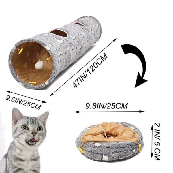 Glow-in-the-Dark Moon Star Cat Tunnel with Durable Plush Ball - Image 3