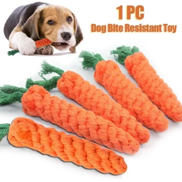 Durable Cotton Carrot-Shaped Dog Chew Rope for Teething and Play - Image 2