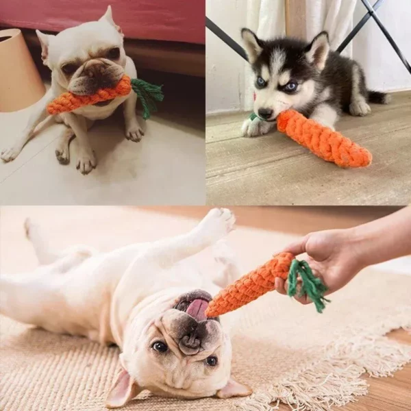 Durable Cotton Carrot-Shaped Dog Chew Rope for Teething and Play