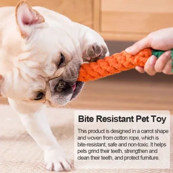 Durable Cotton Carrot-Shaped Dog Chew Rope for Teething and Play - Image 4