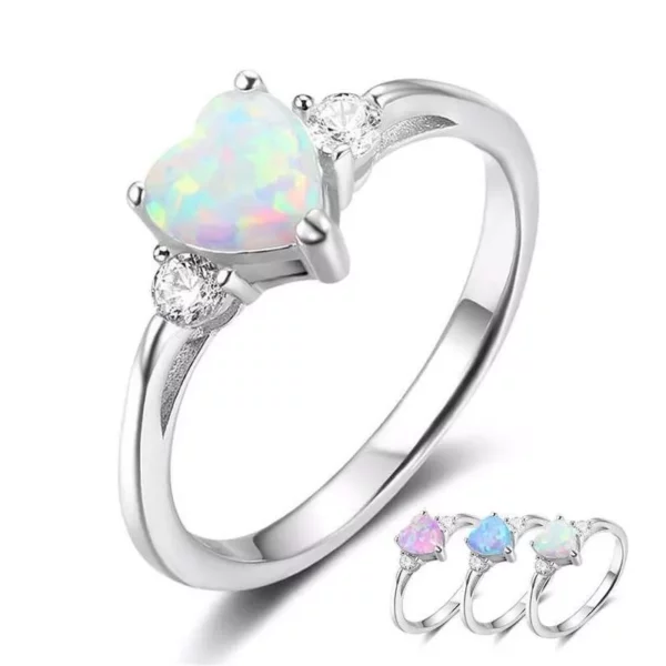 Classic Eternal Heart Rings - Silver Color Opal Women's Ring - Image 6