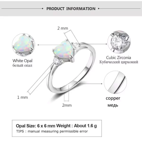 Classic Eternal Heart Rings - Silver Color Opal Women's Ring - Image 7