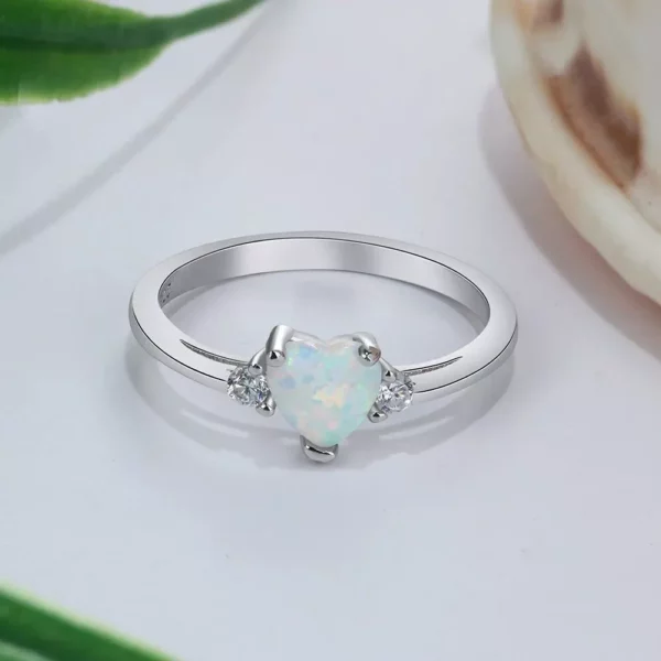 Classic Eternal Heart Rings - Silver Color Opal Women's Ring - Image 4