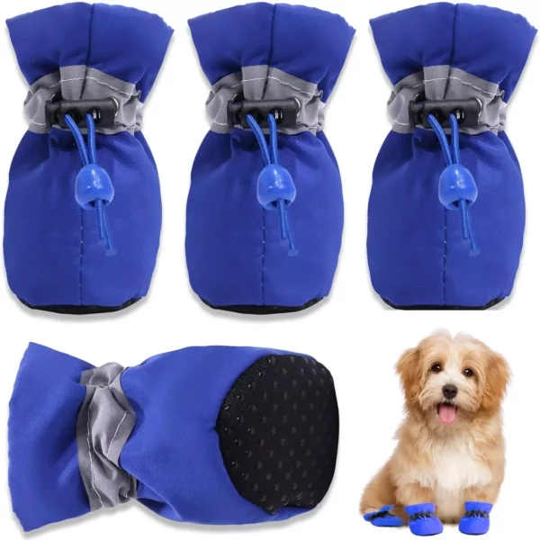 Cozy Corduroy Waterproof Dog Boots – 4pcs Anti-slip Winter Paw Protectors for Small Breeds