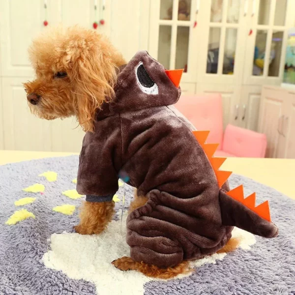 Charming Dinosaur-Themed Fleece Jumpsuit for Dogs, Warm Winter Apparel for Small Breeds