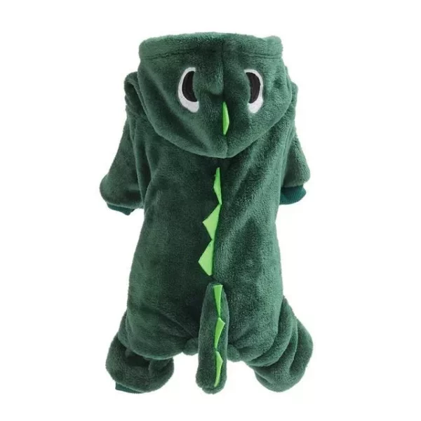 Charming Dinosaur-Themed Fleece Jumpsuit for Dogs, Warm Winter Apparel for Small Breeds