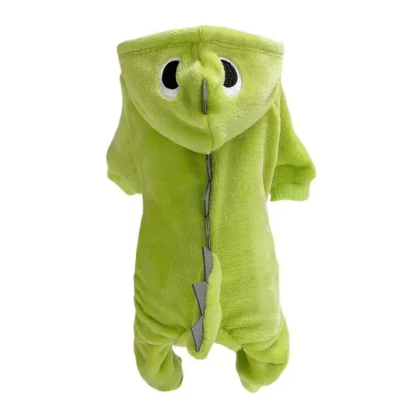 Charming Dinosaur-Themed Fleece Jumpsuit for Dogs, Warm Winter Apparel for Small Breeds