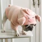 Pig Head Hoodie Jumpsuit for Dogs - Adorable Plush Costume for French Bulldogs, Teddy & More