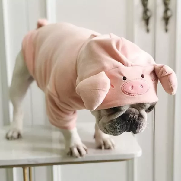 Pig Head Hoodie Jumpsuit for Dogs – Adorable Plush Costume for French Bulldogs, Teddy & More