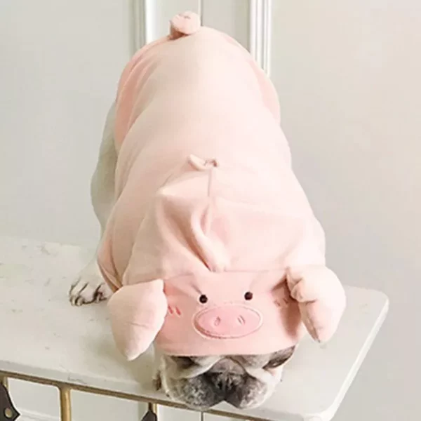 Pig Head Hoodie Jumpsuit for Dogs – Adorable Plush Costume for French Bulldogs, Teddy & More