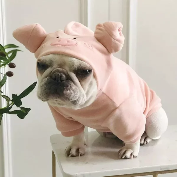 Pig Head Hoodie Jumpsuit for Dogs – Adorable Plush Costume for French Bulldogs, Teddy & More