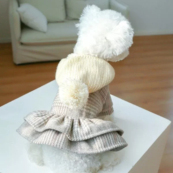 Winter Princess Hoodie Dress for Small Dogs, Warm Knitted Pet Apparel