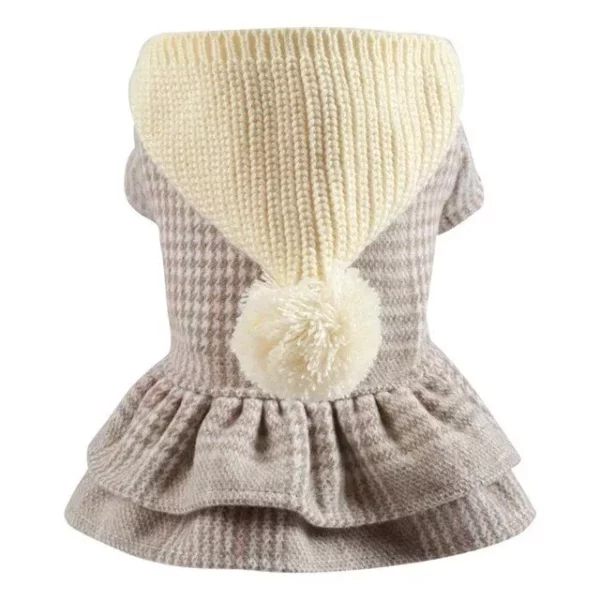 Winter Princess Hoodie Dress for Small Dogs, Warm Knitted Pet Apparel