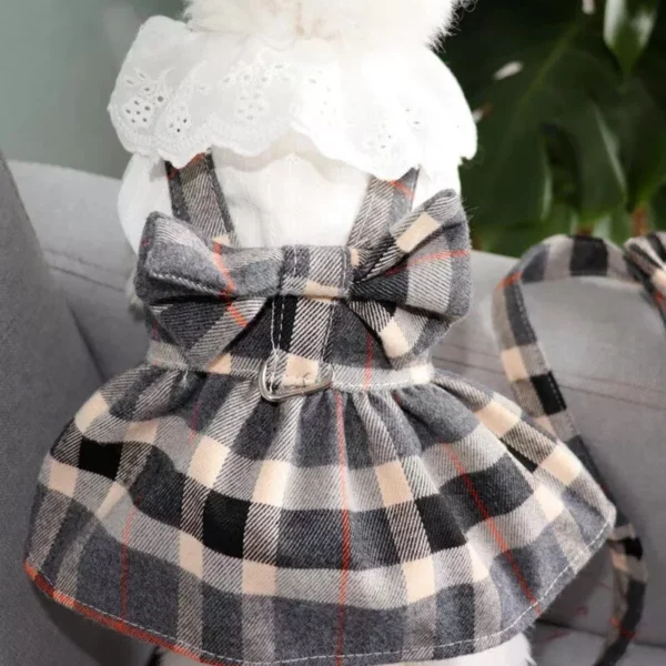 Chic Plaid Dog Dress with Bowknot