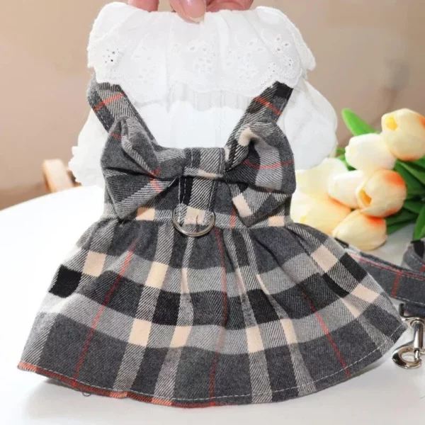 Chic Plaid Dog Dress with Bowknot