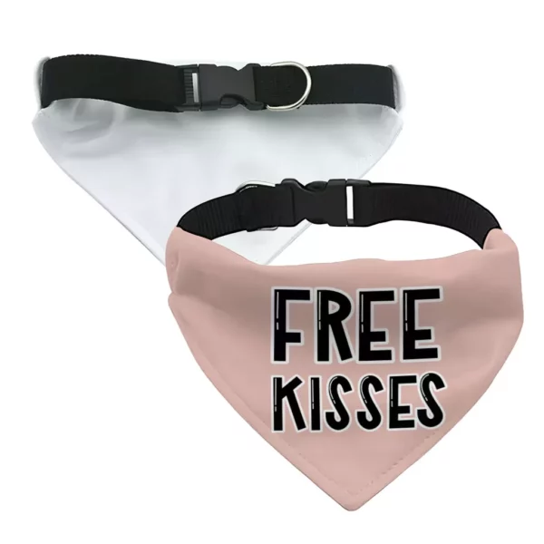 Free Kisses Pet Bandana Collar – Word Print Scarf Collar – Minimalist Dog Bandana