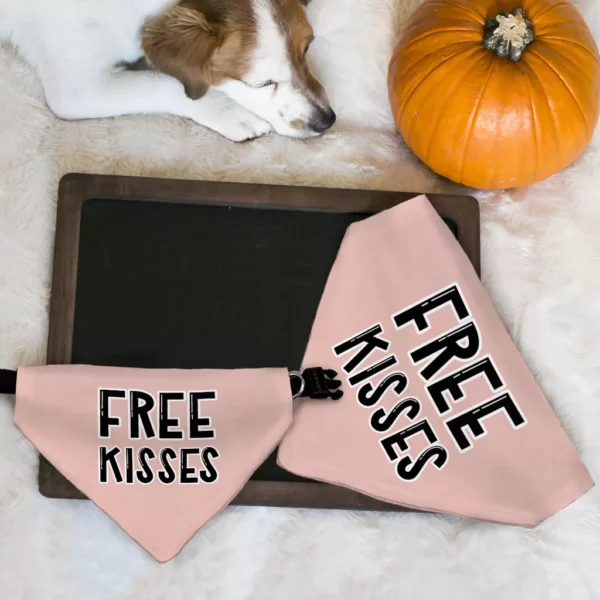 Free Kisses Pet Bandana Collar – Word Print Scarf Collar – Minimalist Dog Bandana