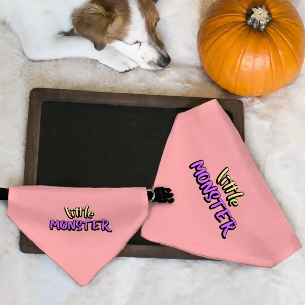 Little Monster Pet Bandana Collar – Unique Scarf Collar – Word Print Dog Bandana