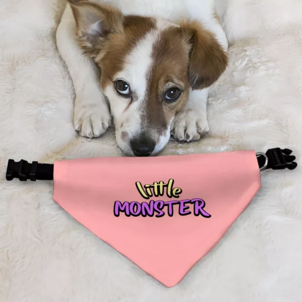 Little Monster Pet Bandana Collar – Unique Scarf Collar – Word Print Dog Bandana