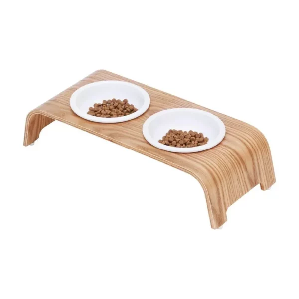 Small Elevated Pet Feeder with Ceramic Bowls