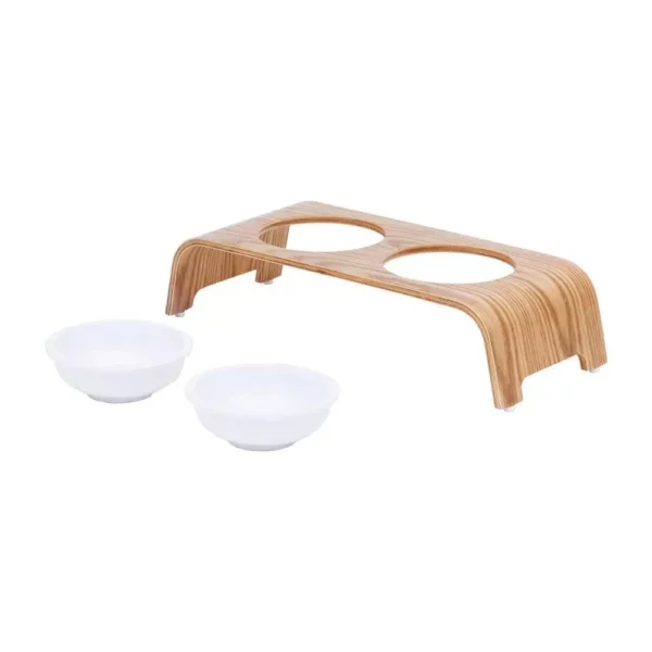 Small Elevated Pet Feeder with Ceramic Bowls - Image 4