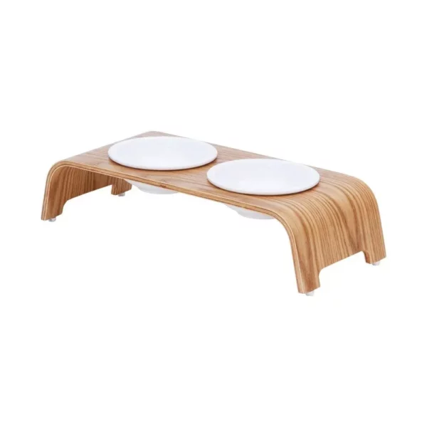 Small Elevated Pet Feeder with Ceramic Bowls - Image 3