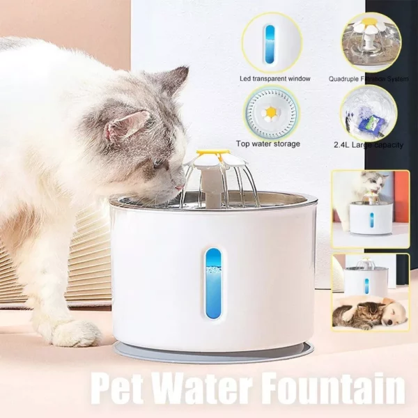 2.4L Stainless Steel LED Cat & Dog Water Fountain with Auto Power Off - Image 5