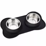 Non-Slip Stainless Steel Dual Dog Bowl with Silicone Mat