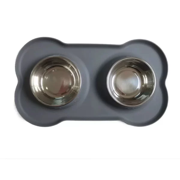 Non-Slip Stainless Steel Dual Dog Bowl with Silicone Mat - Image 5