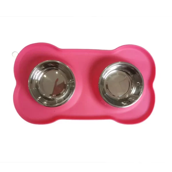 Non-Slip Stainless Steel Dual Dog Bowl with Silicone Mat - Image 6