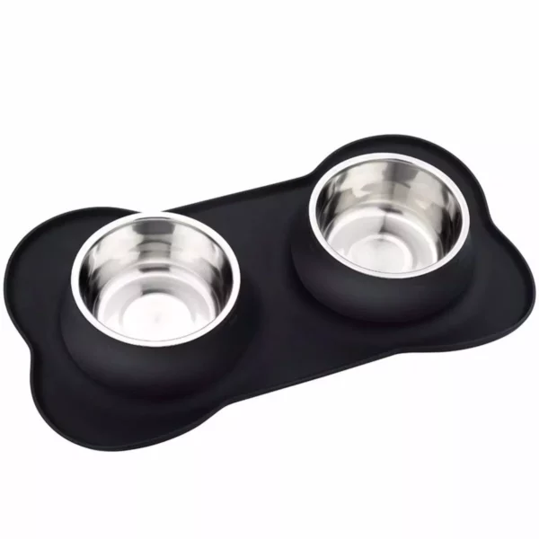 Non-Slip Stainless Steel Dual Dog Bowl with Silicone Mat - Image 2