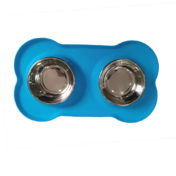 Non-Slip Stainless Steel Dual Dog Bowl with Silicone Mat - Image 4