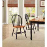 Elegant Black and Oak Solid Wood Dining Chairs - Set of 2