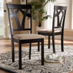 Contemporary Sand Fabric Dining Chairs, Set of 2 - Espresso Finish