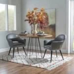 Modern Gray Upholstered Dining Chair with Black Legs