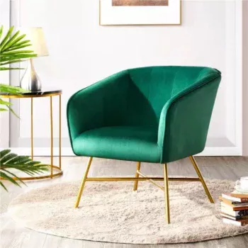 Elegant Green Velvet Club Accent Chair – Modern Metal-Legged Seating