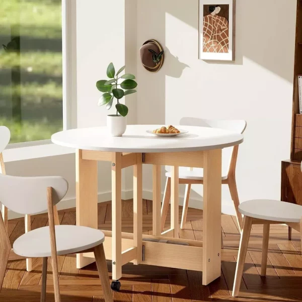 Space-Saving Convertible Drop-Leaf Dining Table with Storage and Wheels