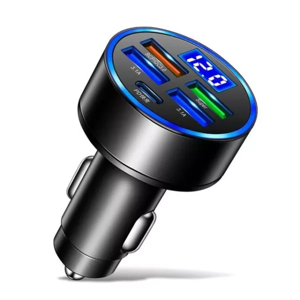 250W Fast Charging USB-C Car Charger with Display Screen