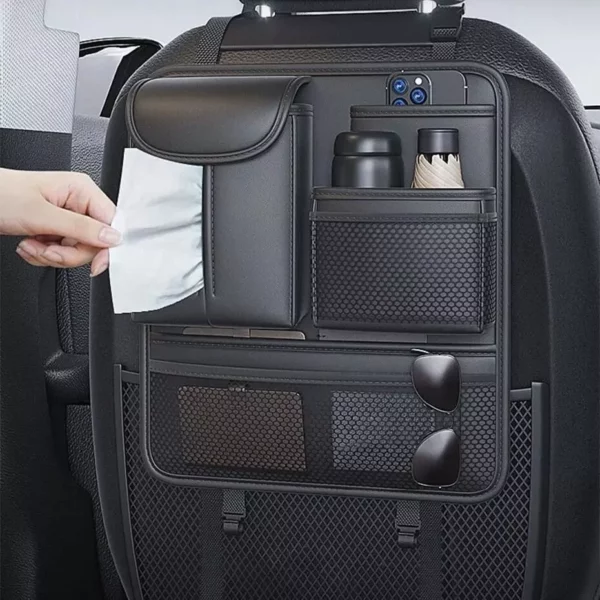 Universal Car Seat Back Organizer with Multi-Pockets & Anti-Kick Pad