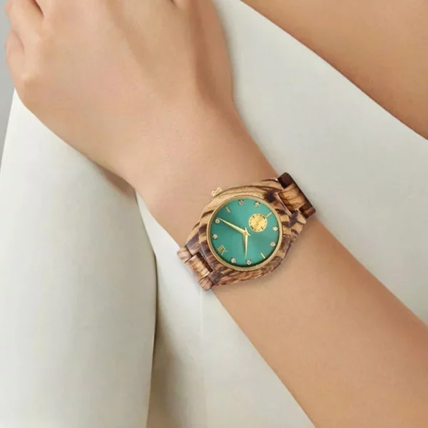 Chic Simulated Diamond Dial Personalized Wooden Wrist Watch for Women